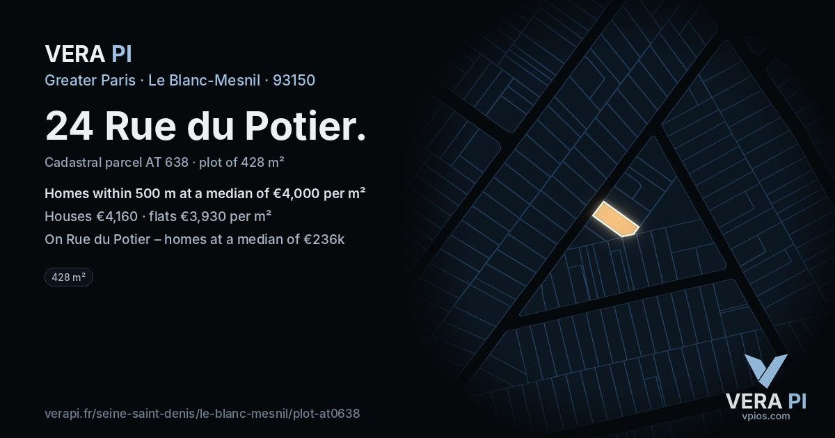 24 Rue du Potier, Le Blanc-Mesnil at night – the plot lit, the parcels around coloured by the prices near them