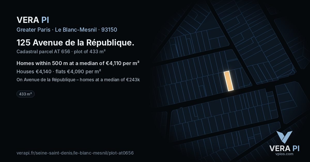 125 Avenue de la République, Le Blanc-Mesnil at night – the plot lit, the parcels around coloured by the prices near them