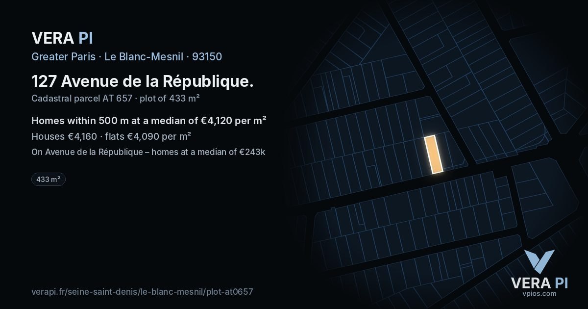 127 Avenue de la République, Le Blanc-Mesnil at night – the plot lit, the parcels around coloured by the prices near them