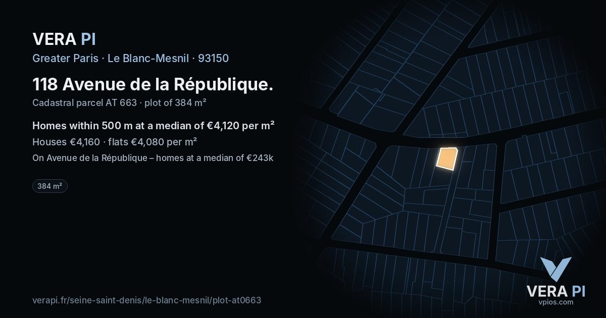 118 Avenue de la République, Le Blanc-Mesnil at night – the plot lit, the parcels around coloured by the prices near them