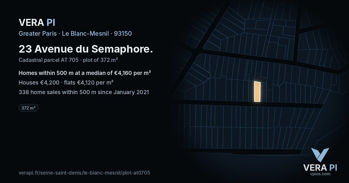 23 Avenue du Semaphore, Le Blanc-Mesnil at night – the plot lit, the parcels around coloured by the prices near them