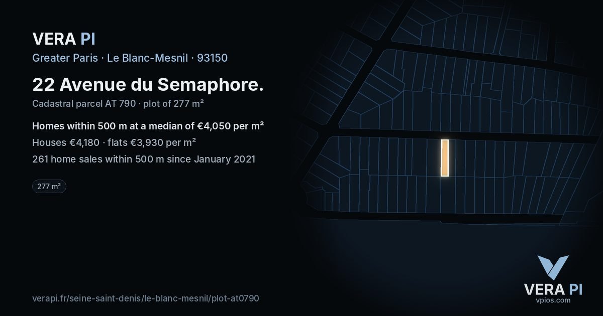 22 Avenue du Semaphore, Le Blanc-Mesnil at night – the plot lit, the parcels around coloured by the prices near them