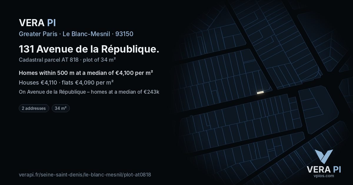 131 Avenue de la République, Le Blanc-Mesnil at night – the plot lit, the parcels around coloured by the prices near them