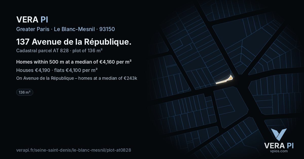 137 Avenue de la République, Le Blanc-Mesnil at night – the plot lit, the parcels around coloured by the prices near them