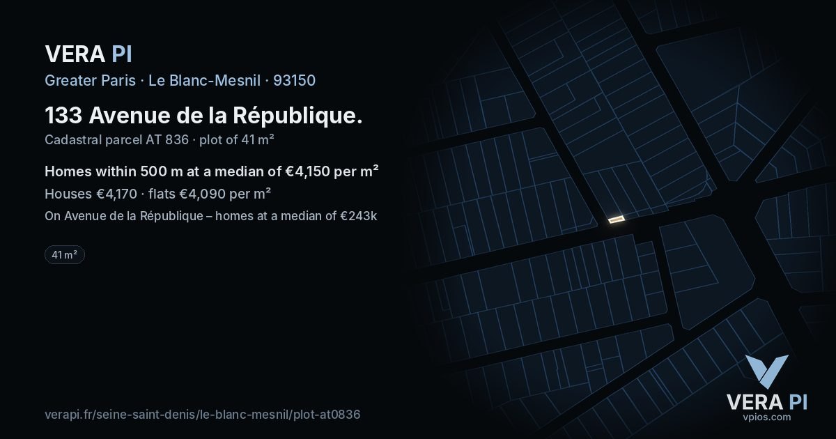 133 Avenue de la République, Le Blanc-Mesnil at night – the plot lit, the parcels around coloured by the prices near them