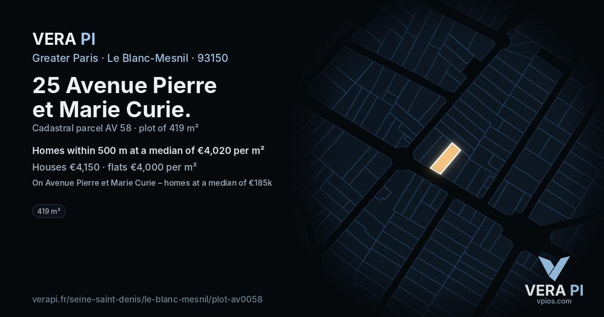 25 Avenue Pierre et Marie Curie, Le Blanc-Mesnil at night – the plot lit, the parcels around coloured by the prices near them
