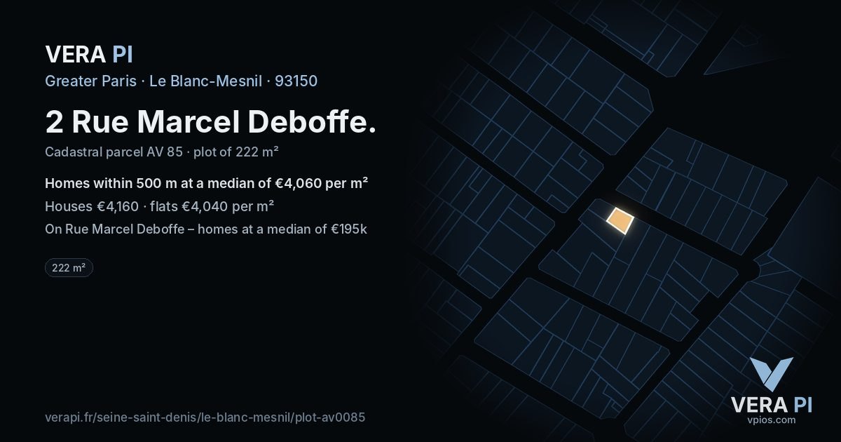 2 Rue Marcel Deboffe, Le Blanc-Mesnil at night – the plot lit, the parcels around coloured by the prices near them
