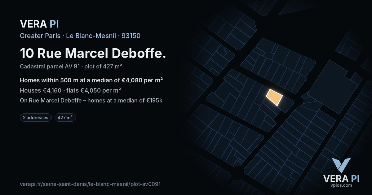 10 Rue Marcel Deboffe, Le Blanc-Mesnil at night – the plot lit, the parcels around coloured by the prices near them