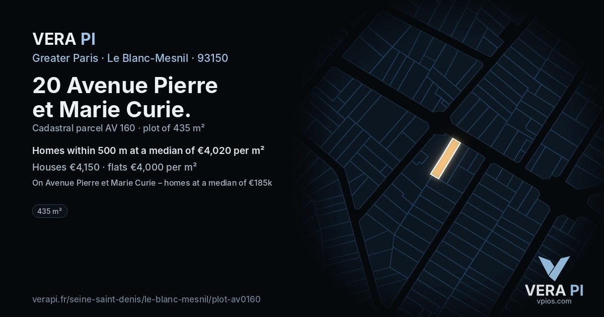 20 Avenue Pierre et Marie Curie, Le Blanc-Mesnil at night – the plot lit, the parcels around coloured by the prices near them