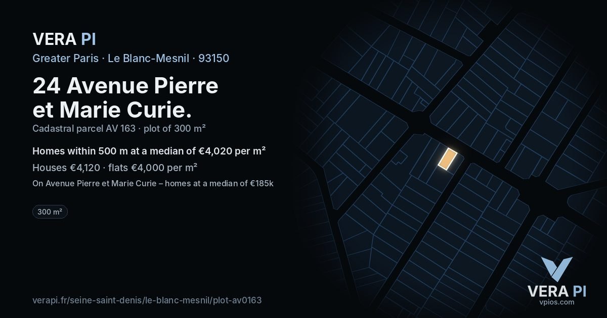 24 Avenue Pierre et Marie Curie, Le Blanc-Mesnil at night – the plot lit, the parcels around coloured by the prices near them