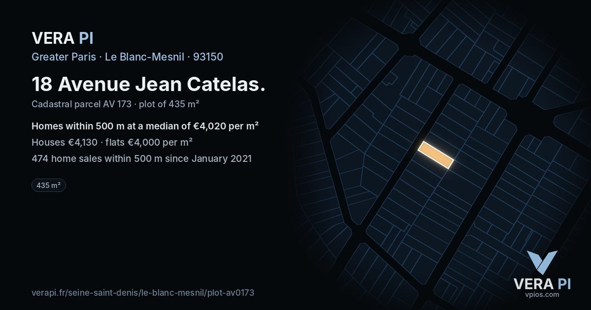 18 Avenue Jean Catelas, Le Blanc-Mesnil at night – the plot lit, the parcels around coloured by the prices near them