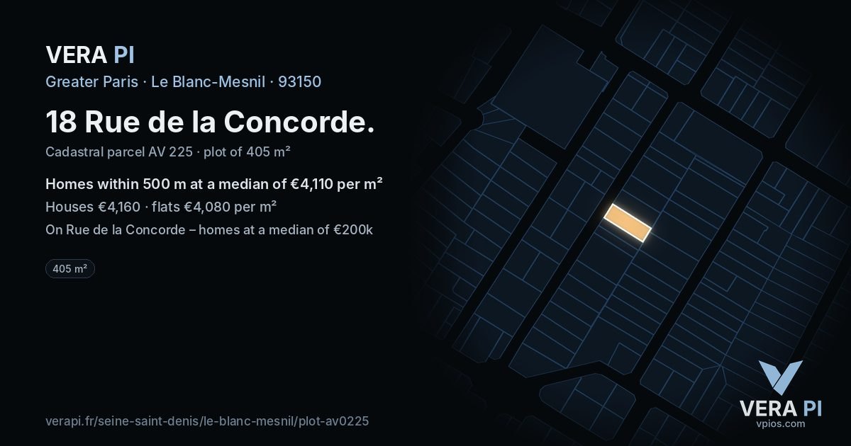 18 Rue de la Concorde, Le Blanc-Mesnil at night – the plot lit, the parcels around coloured by the prices near them