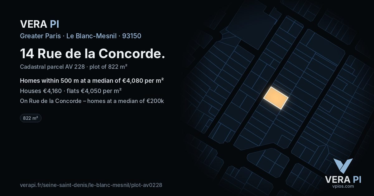 14 Rue de la Concorde, Le Blanc-Mesnil at night – the plot lit, the parcels around coloured by the prices near them