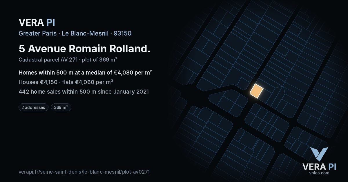 5 Avenue Romain Rolland, Le Blanc-Mesnil at night – the plot lit, the parcels around coloured by the prices near them