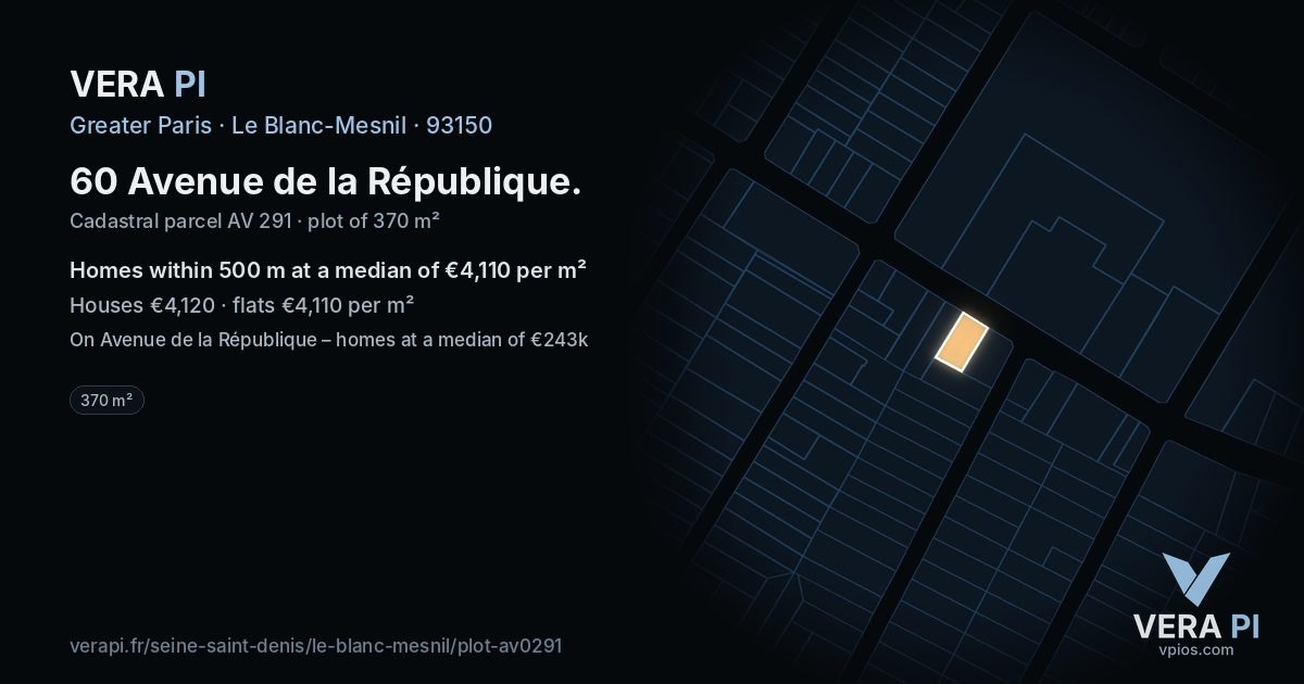60 Avenue de la République, Le Blanc-Mesnil at night – the plot lit, the parcels around coloured by the prices near them