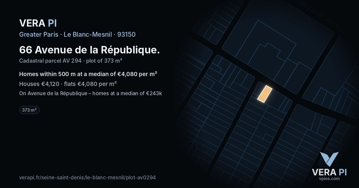 66 Avenue de la République, Le Blanc-Mesnil at night – the plot lit, the parcels around coloured by the prices near them