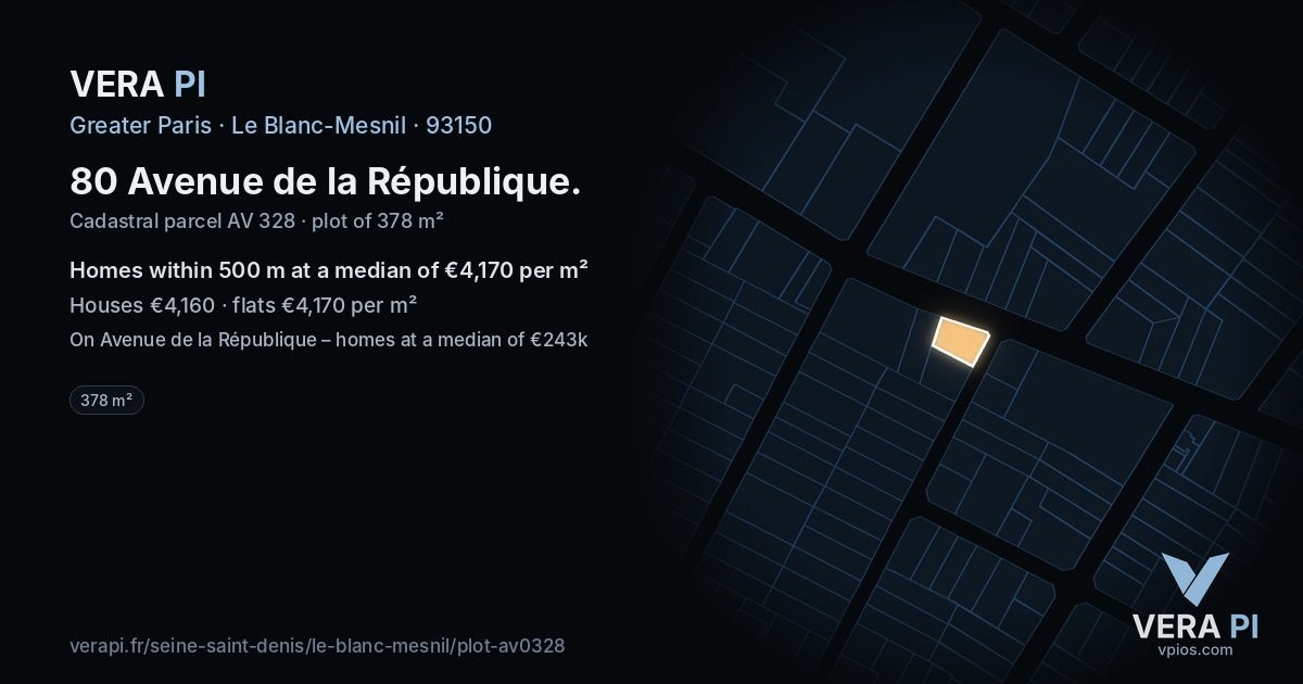 80 Avenue de la République, Le Blanc-Mesnil at night – the plot lit, the parcels around coloured by the prices near them