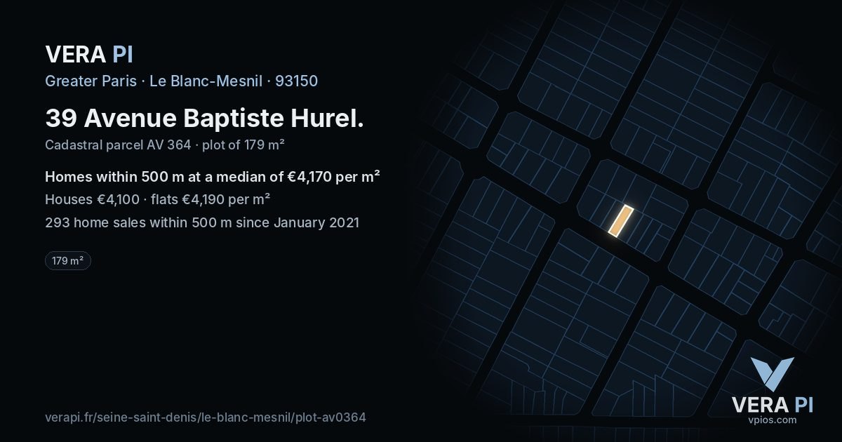 39 Avenue Baptiste Hurel, Le Blanc-Mesnil at night – the plot lit, the parcels around coloured by the prices near them