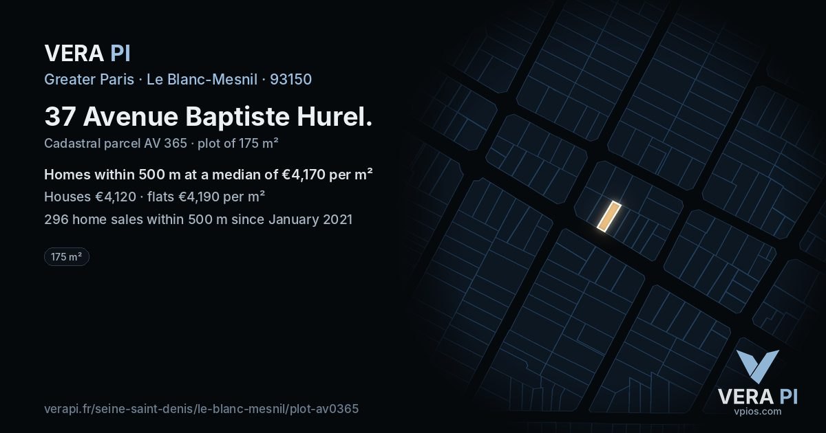 37 Avenue Baptiste Hurel, Le Blanc-Mesnil at night – the plot lit, the parcels around coloured by the prices near them