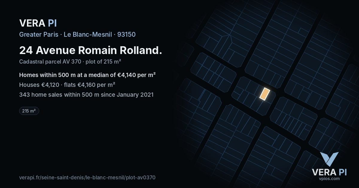 24 Avenue Romain Rolland, Le Blanc-Mesnil at night – the plot lit, the parcels around coloured by the prices near them