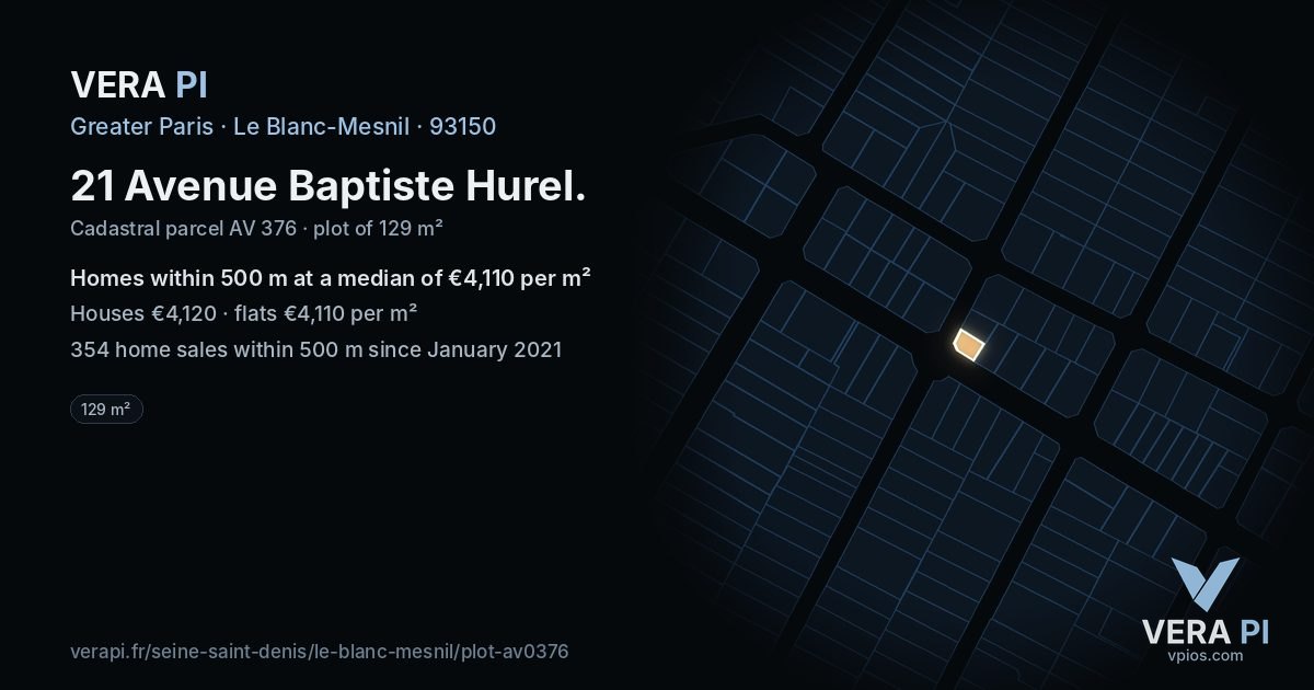 21 Avenue Baptiste Hurel, Le Blanc-Mesnil at night – the plot lit, the parcels around coloured by the prices near them
