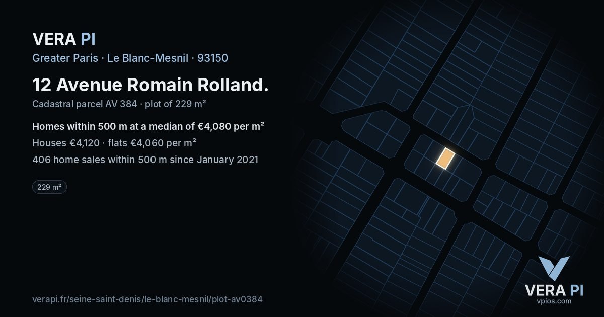 12 Avenue Romain Rolland, Le Blanc-Mesnil at night – the plot lit, the parcels around coloured by the prices near them