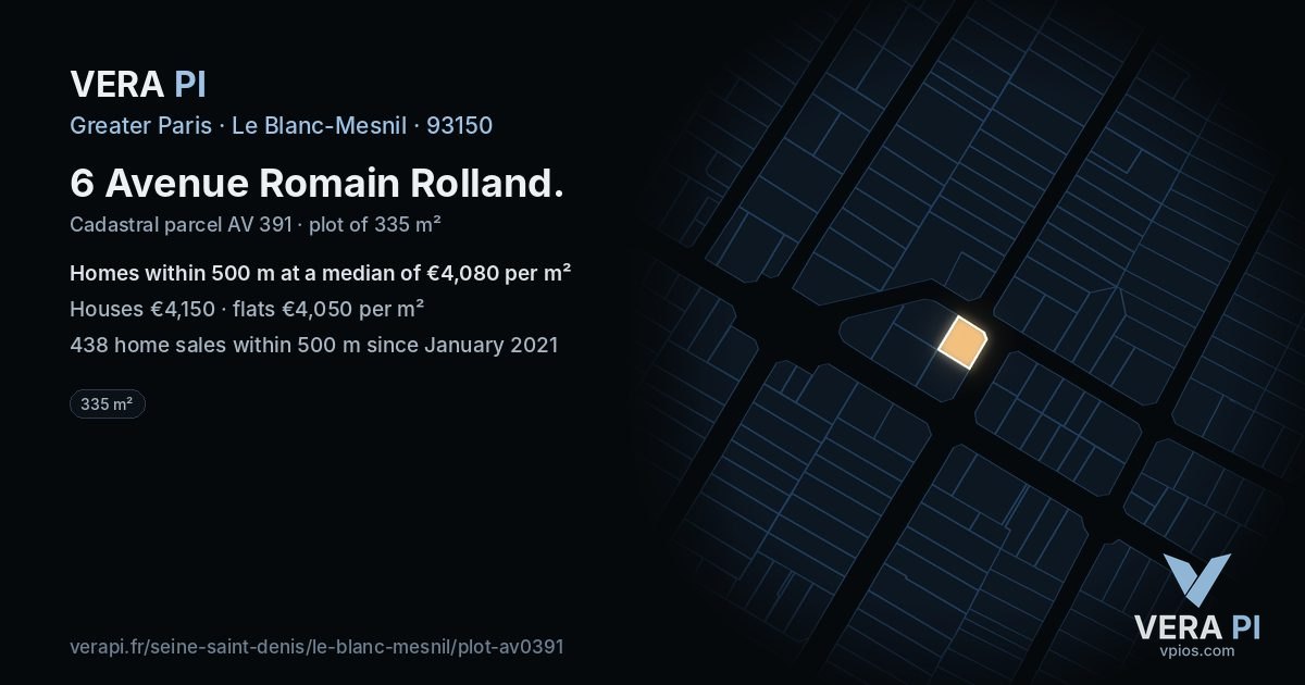 6 Avenue Romain Rolland, Le Blanc-Mesnil at night – the plot lit, the parcels around coloured by the prices near them