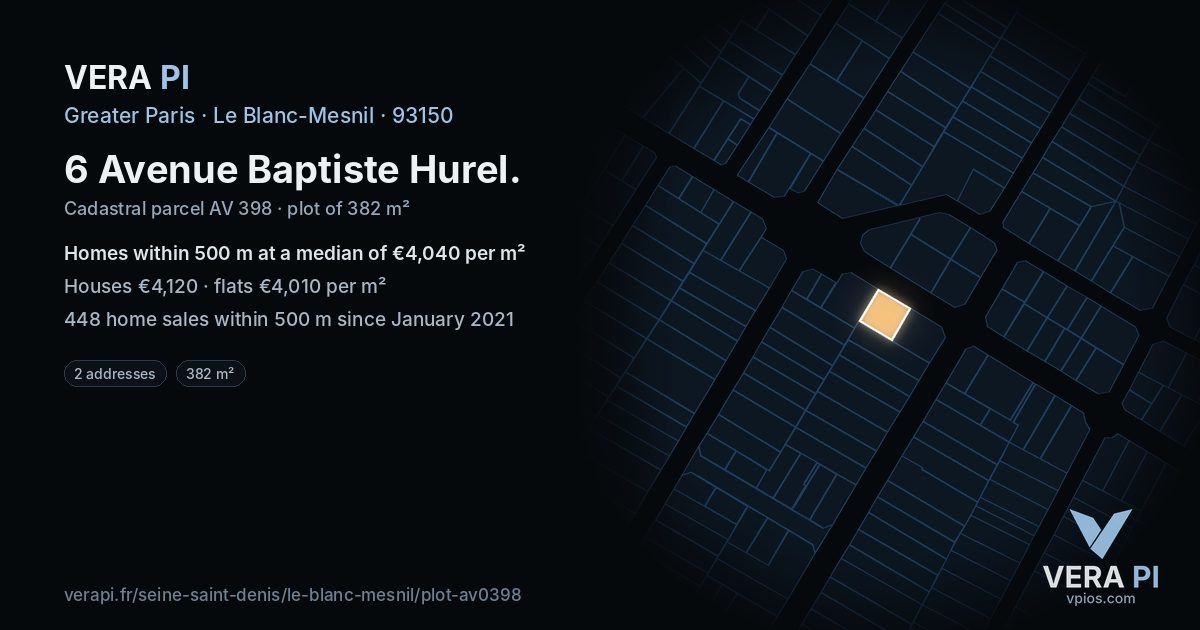 6 Avenue Baptiste Hurel, Le Blanc-Mesnil at night – the plot lit, the parcels around coloured by the prices near them