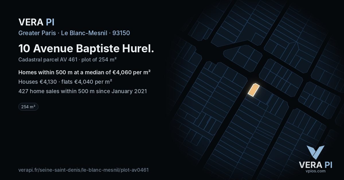 10 Avenue Baptiste Hurel, Le Blanc-Mesnil at night – the plot lit, the parcels around coloured by the prices near them