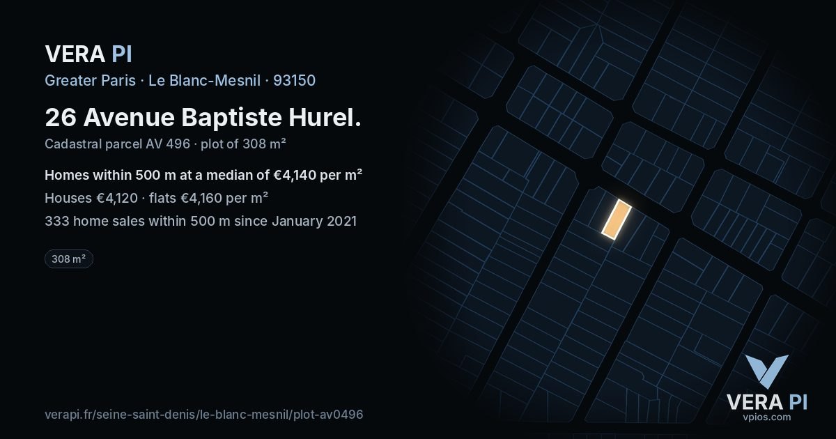 26 Avenue Baptiste Hurel, Le Blanc-Mesnil at night – the plot lit, the parcels around coloured by the prices near them