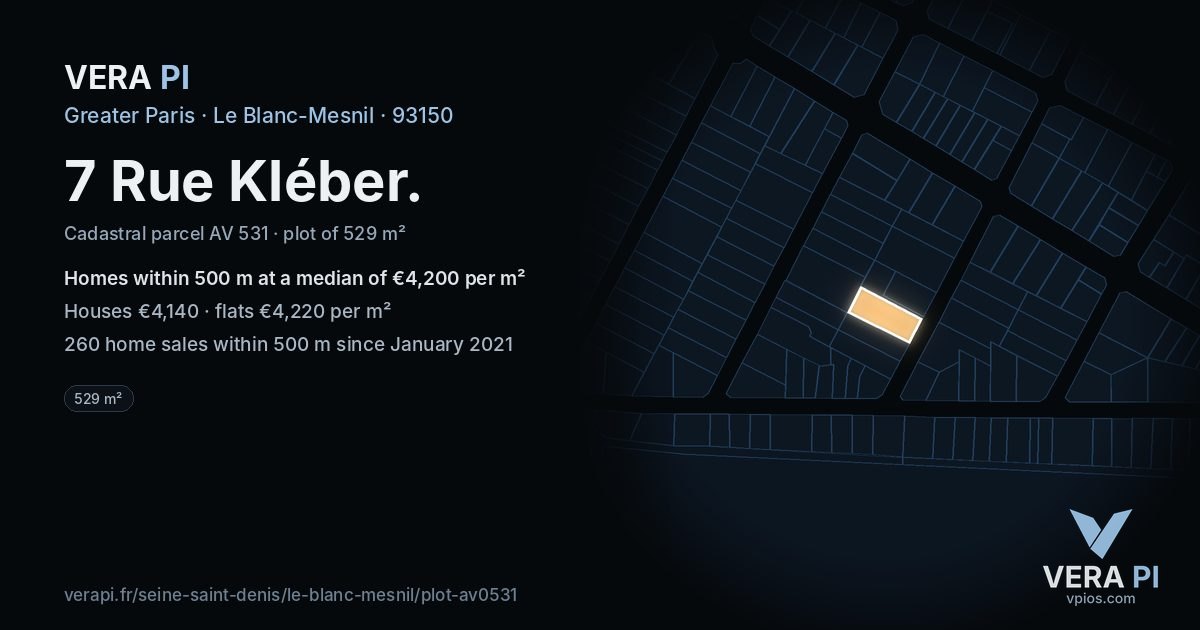 7 Rue Kléber, Le Blanc-Mesnil at night – the plot lit, the parcels around coloured by the prices near them