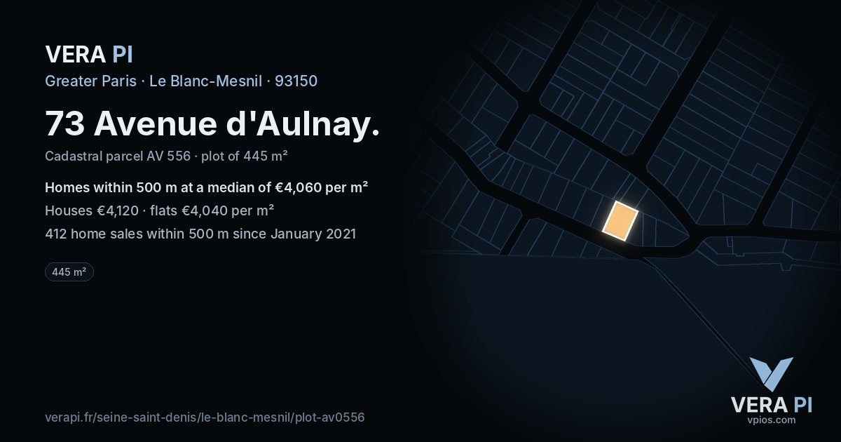 73 Avenue d'Aulnay, Le Blanc-Mesnil at night – the plot lit, the parcels around coloured by the prices near them