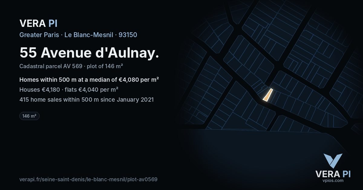 55 Avenue d'Aulnay, Le Blanc-Mesnil at night – the plot lit, the parcels around coloured by the prices near them