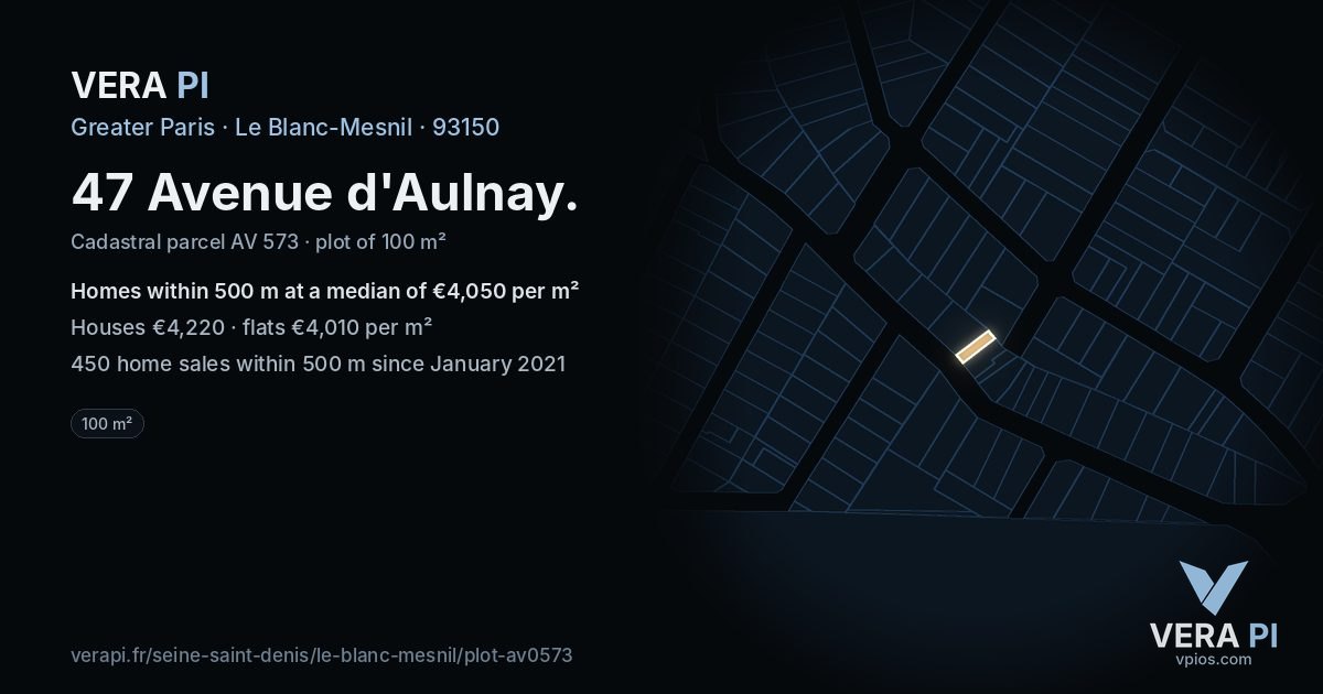 47 Avenue d'Aulnay, Le Blanc-Mesnil at night – the plot lit, the parcels around coloured by the prices near them
