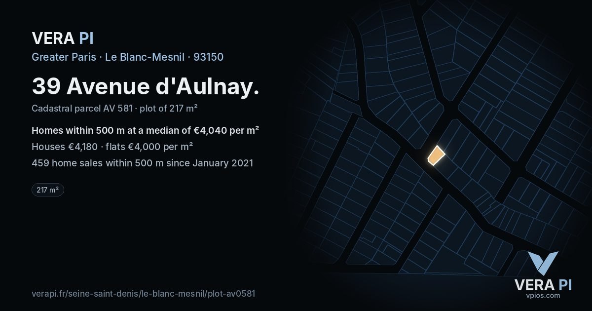 39 Avenue d'Aulnay, Le Blanc-Mesnil at night – the plot lit, the parcels around coloured by the prices near them