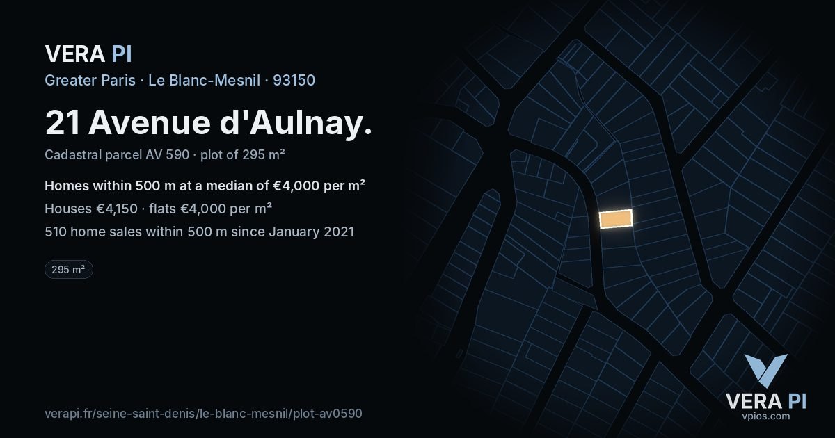 21 Avenue d'Aulnay, Le Blanc-Mesnil at night – the plot lit, the parcels around coloured by the prices near them