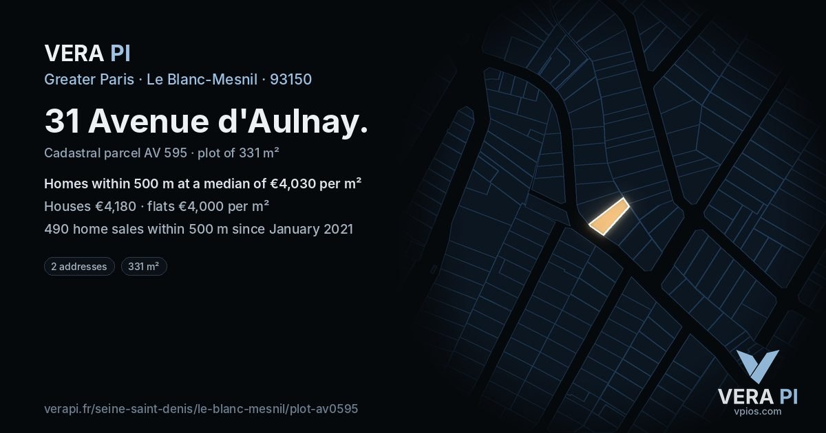 31 Avenue d'Aulnay, Le Blanc-Mesnil at night – the plot lit, the parcels around coloured by the prices near them