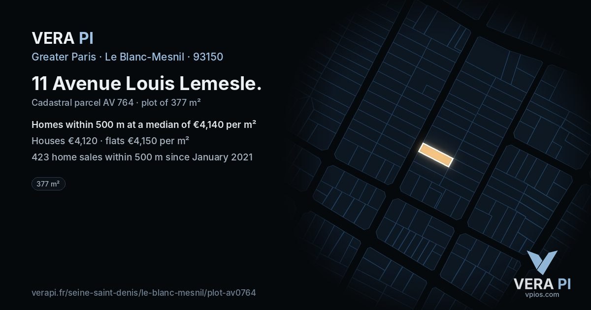 11 Avenue Louis Lemesle, Le Blanc-Mesnil at night – the plot lit, the parcels around coloured by the prices near them