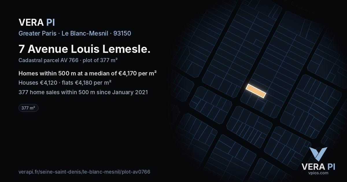 7 Avenue Louis Lemesle, Le Blanc-Mesnil at night – the plot lit, the parcels around coloured by the prices near them