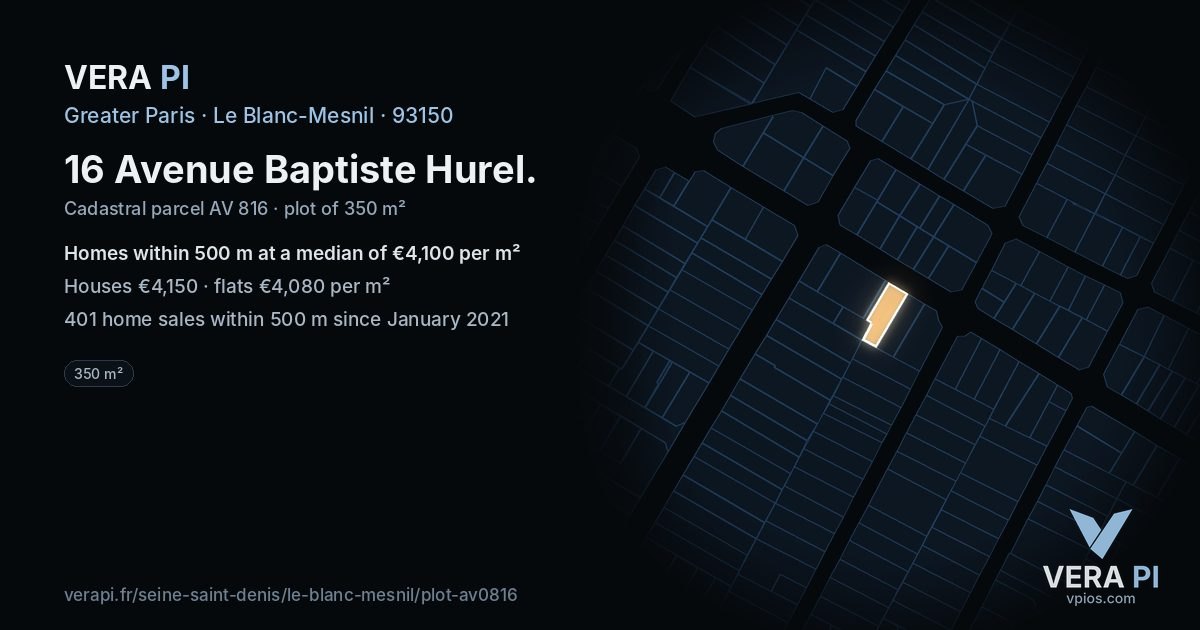 16 Avenue Baptiste Hurel, Le Blanc-Mesnil at night – the plot lit, the parcels around coloured by the prices near them