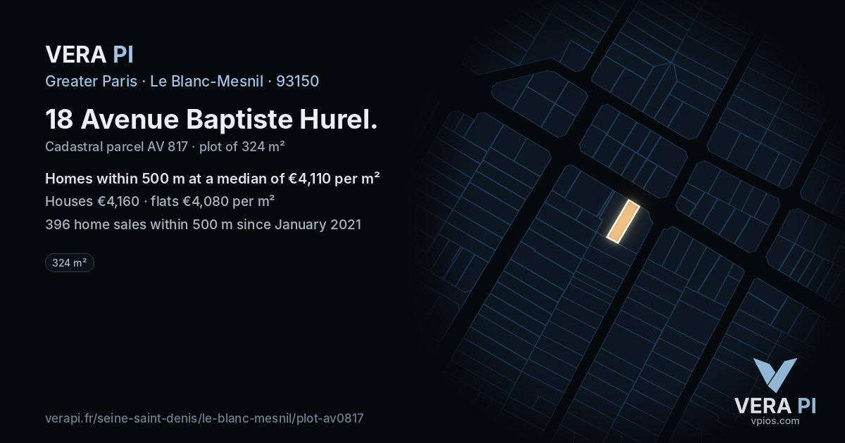 18 Avenue Baptiste Hurel, Le Blanc-Mesnil at night – the plot lit, the parcels around coloured by the prices near them