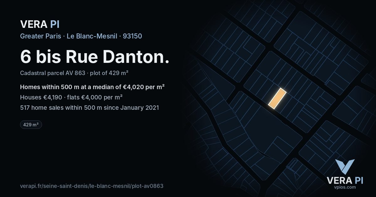 6 bis Rue Danton, Le Blanc-Mesnil at night – the plot lit, the parcels around coloured by the prices near them
