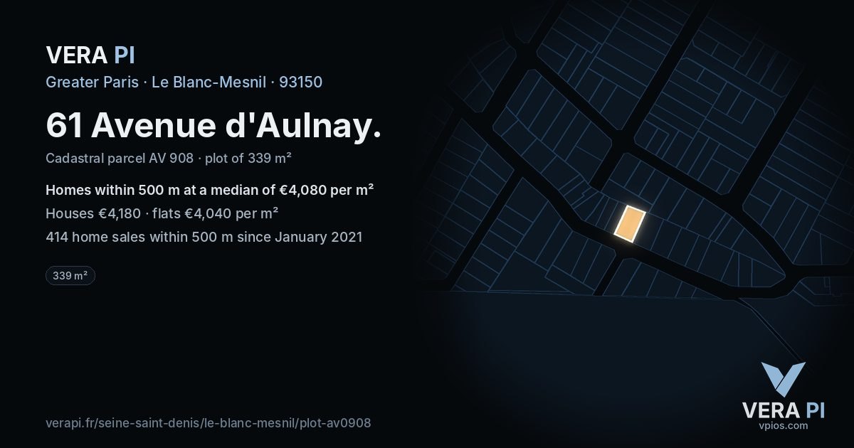 61 Avenue d'Aulnay, Le Blanc-Mesnil at night – the plot lit, the parcels around coloured by the prices near them