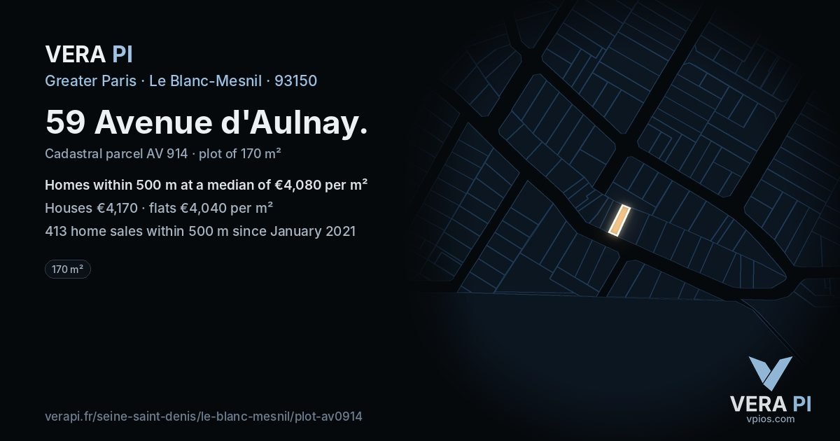 59 Avenue d'Aulnay, Le Blanc-Mesnil at night – the plot lit, the parcels around coloured by the prices near them