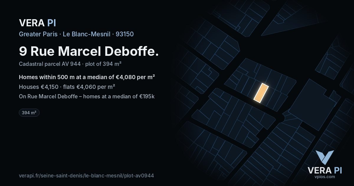 9 Rue Marcel Deboffe, Le Blanc-Mesnil at night – the plot lit, the parcels around coloured by the prices near them