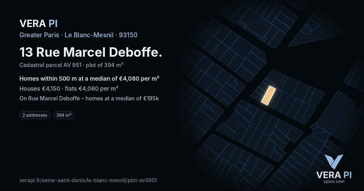 13 Rue Marcel Deboffe, Le Blanc-Mesnil at night – the plot lit, the parcels around coloured by the prices near them