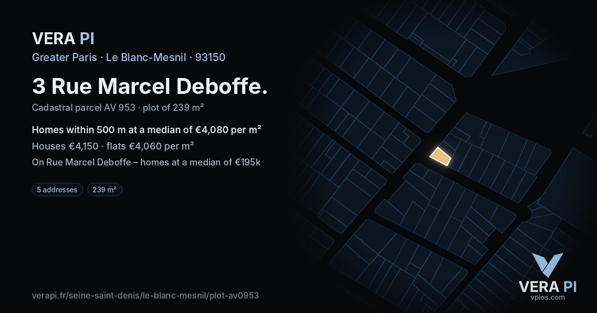 3 Rue Marcel Deboffe, Le Blanc-Mesnil at night – the plot lit, the parcels around coloured by the prices near them