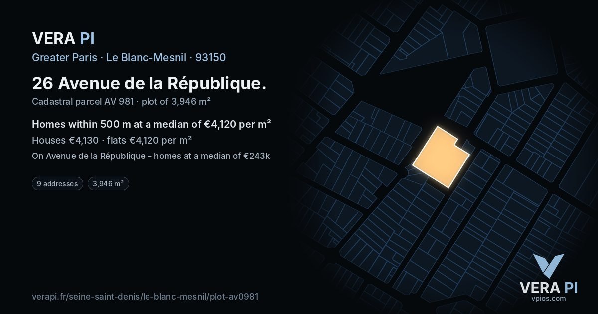 26 Avenue de la République, Le Blanc-Mesnil at night – the plot lit, the parcels around coloured by the prices near them