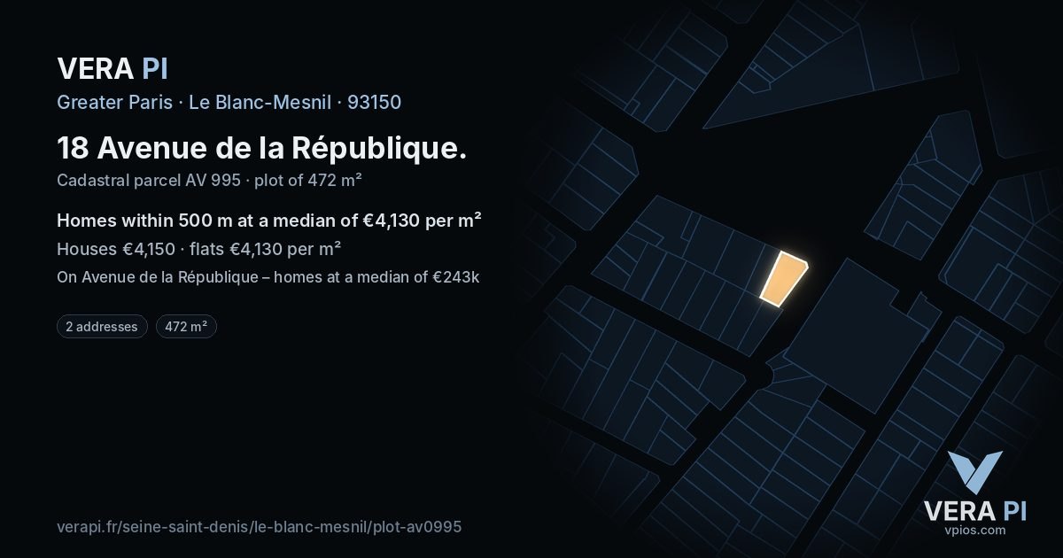 18 Avenue de la République, Le Blanc-Mesnil at night – the plot lit, the parcels around coloured by the prices near them