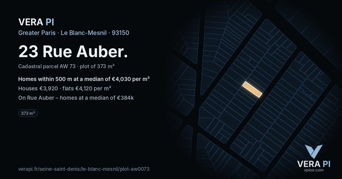 23 Rue Auber, Le Blanc-Mesnil at night – the plot lit, the parcels around coloured by the prices near them